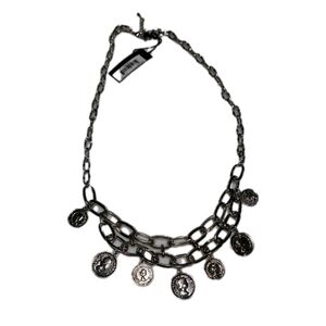 Silver Tone Chain Necklace with Coin Charms